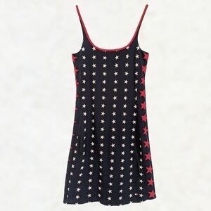 Hilfiger Navy Star Print Tank Bodycon Dress Stretchy Scoop Neck White Red sz S